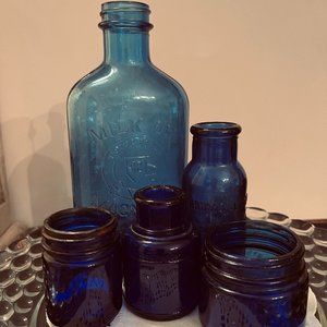 Vintage Cobalt Blue Medical Bottles (5)